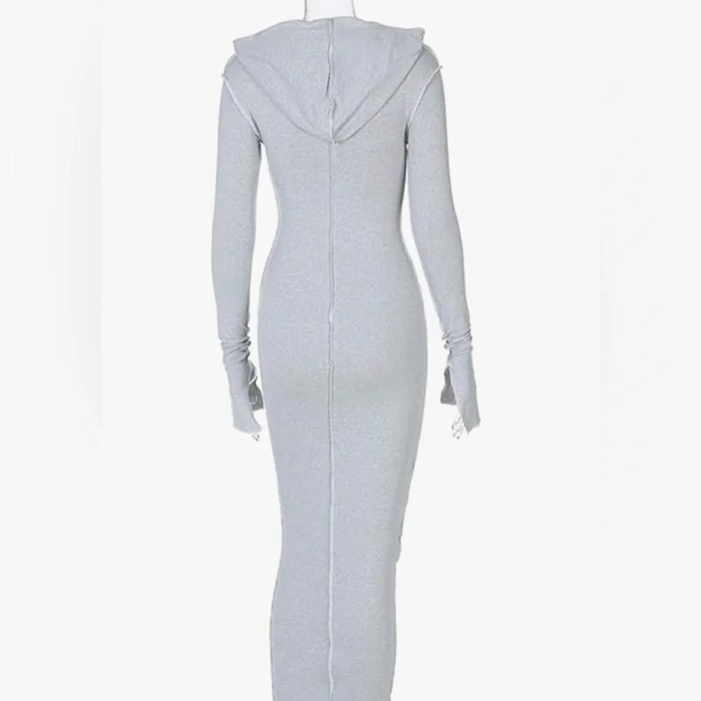 Long Sleeve Hooded Bodycon Maxi Dress Large Slim Fit Tagless